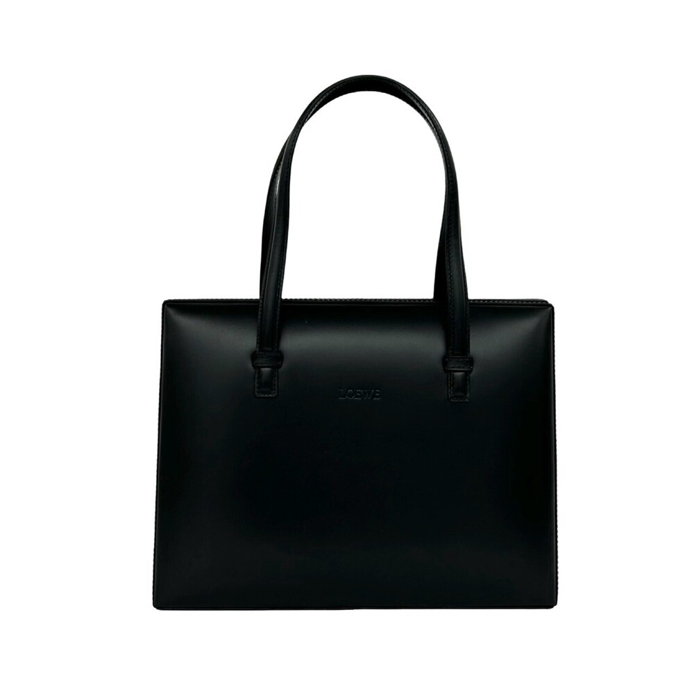 LOEWE Vintage Logo Engraved Calf Leather Handbag Mini Tote Bag Black 41346